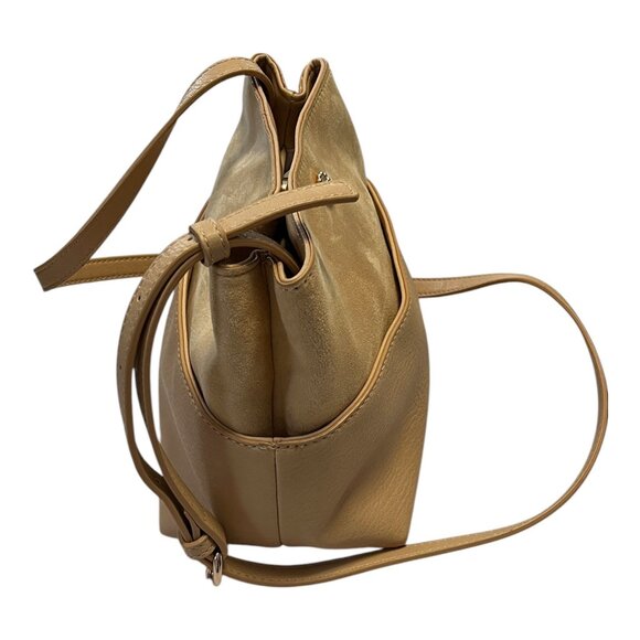 Lauren Conrad Crossbody Bag Light Tan Faux Leather Suede Gold Hardware 9.5x7.5x5 - Picture 6 of 7